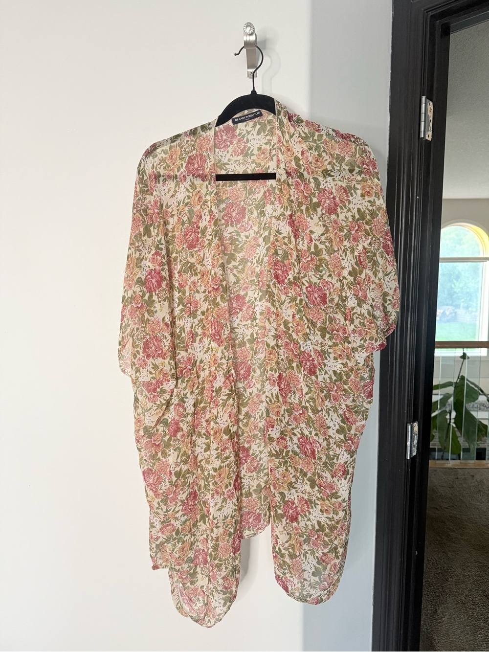 Brandy Melville Lightweight Floral Kimono Wrap - Pink & Green
